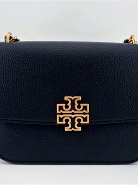 Tory Burch Black Pebbled Leather Crossbody with Gold Logo New tags